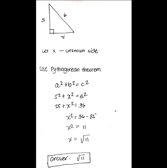 Find the length of the third side. If necessary, write in simplest radical form. 6 5 Answer-example-1