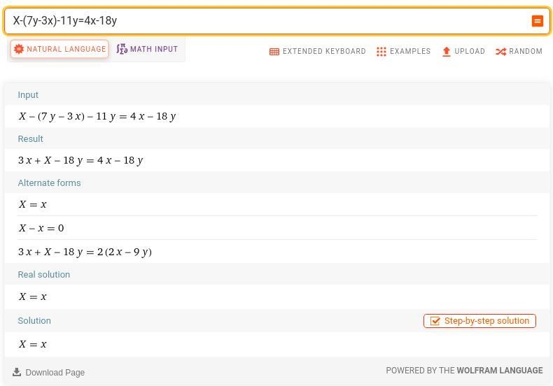 Hi!!! peeps....... Please help me. Solve: X-(7y-3x)-11y-example-1