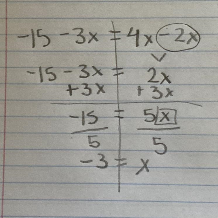 -15 - 3x = 4x - 2x Please help and EXPLAIN-example-1