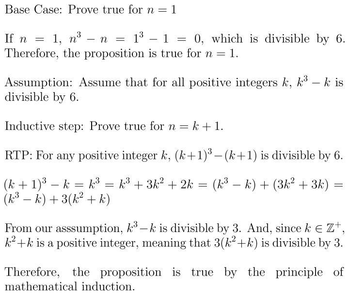 .For any positive integer n, prove that n^3 - n is divisible by 6. ​-example-1