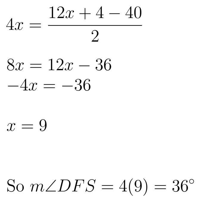 Find m S 12x +4 G 40° F E D 4x-example-1