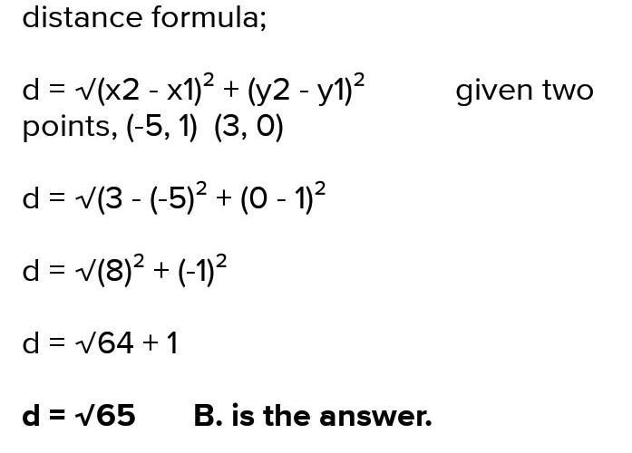 What is the exact distance from (−5, 1) to (3, 0)? (4 points) square root of 63. units-example-1