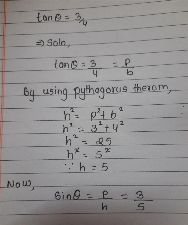 If tanθ= 3/4, find sin θ-example-1