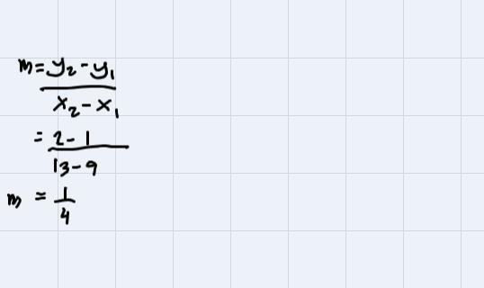 Determine x so that the three points (x,-3),(9,1), and (13,2) will lie on a straight-example-3