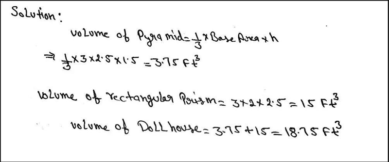 Tyler built a dollhouse for his sister shown in the diagram below. Find the volume-example-2