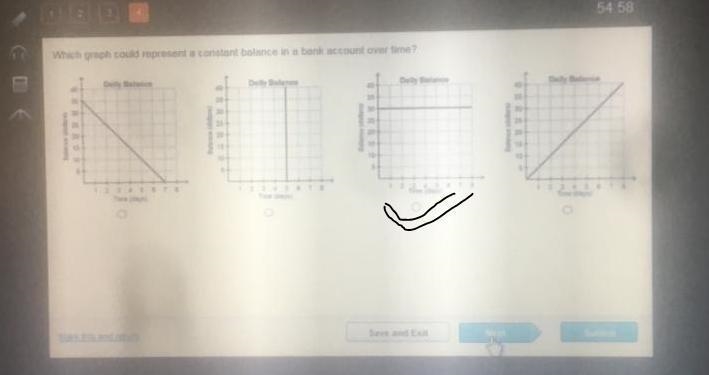 Which graph could represent a constant balance in a bank account over time? A graph-example-1