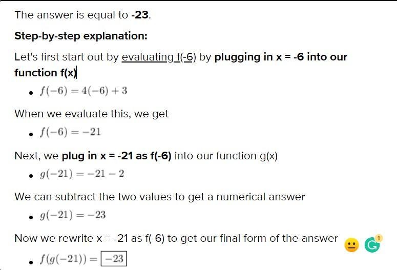 F(x) = 4x + 3 and g(x) = x - 2. What is g(f(-6))?-example-1