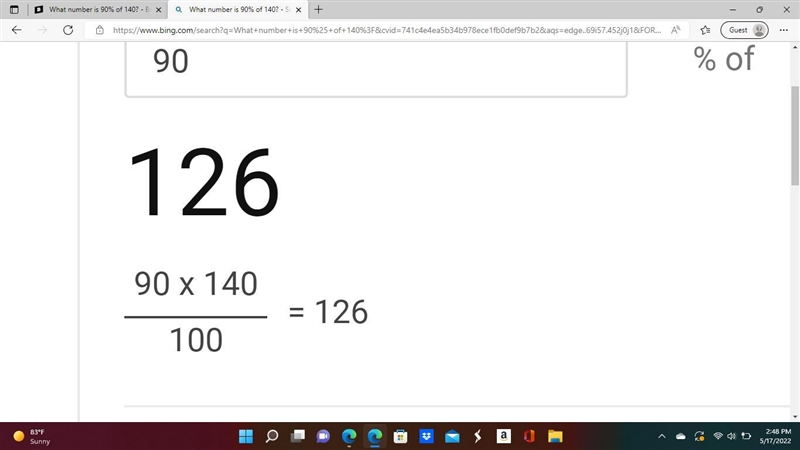 What number is 90% of 140?-example-1