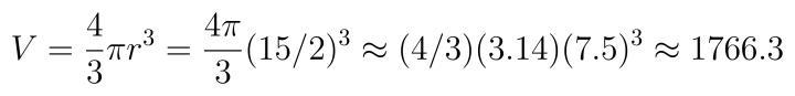 The diameter, D, of a sphere is 15 cm. Calculate the sphere's volume, V. Use the value-example-1