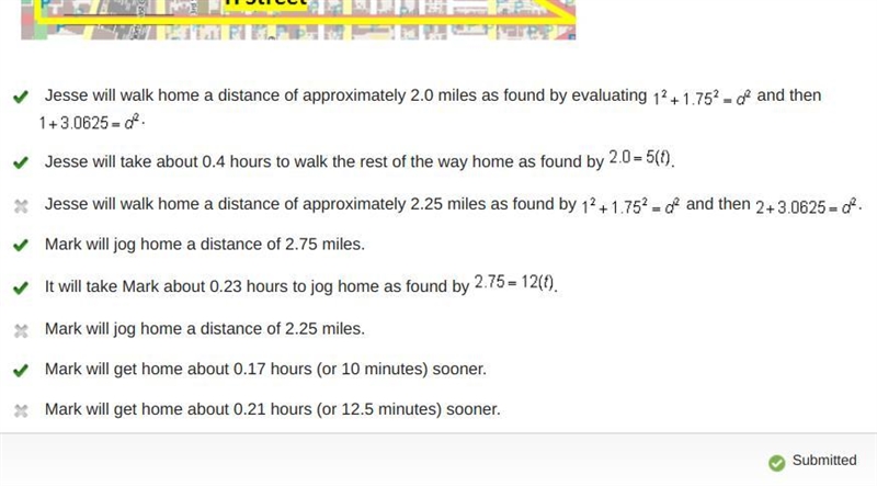 Jesse and mark are jogging along the route shown at a rate of 12 miles per hour. they-example-1