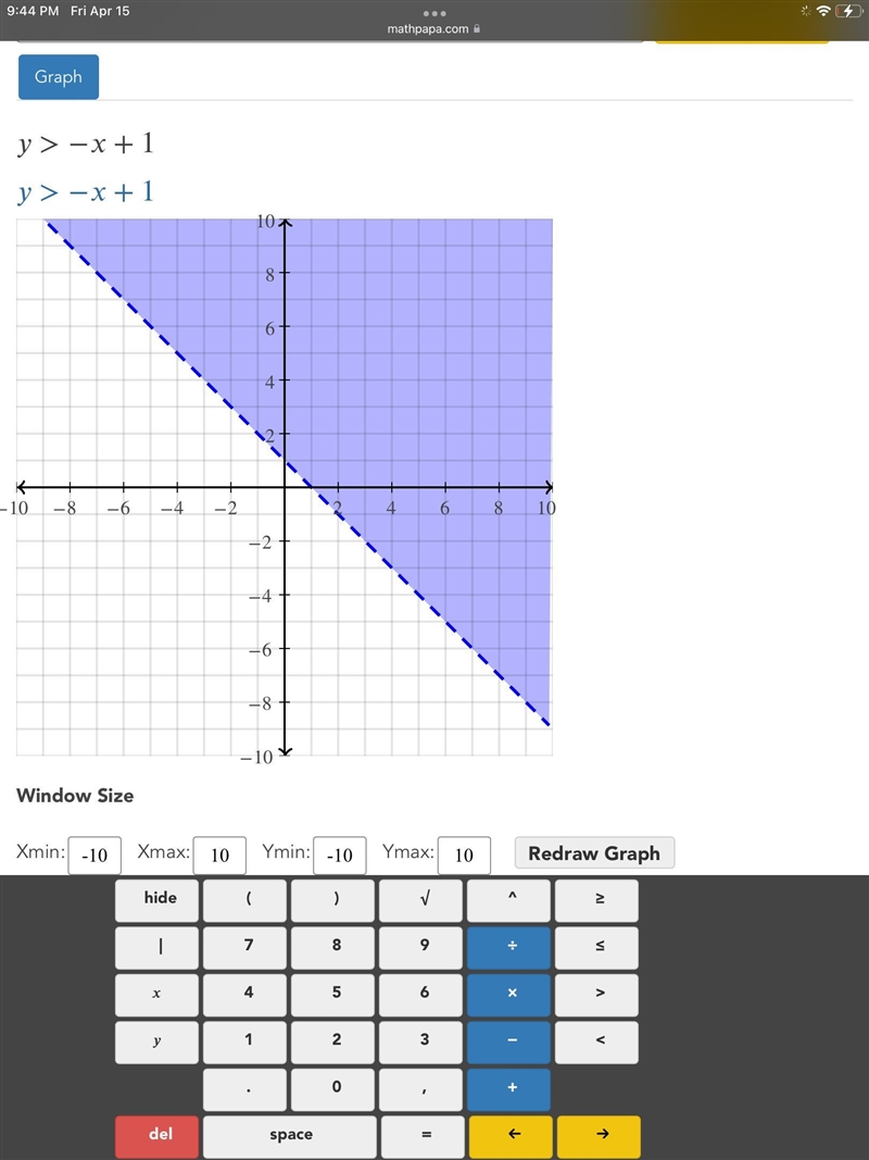 Yo I need to bring up my math grade bad so y>-x+1 (please show it graphed already-example-1