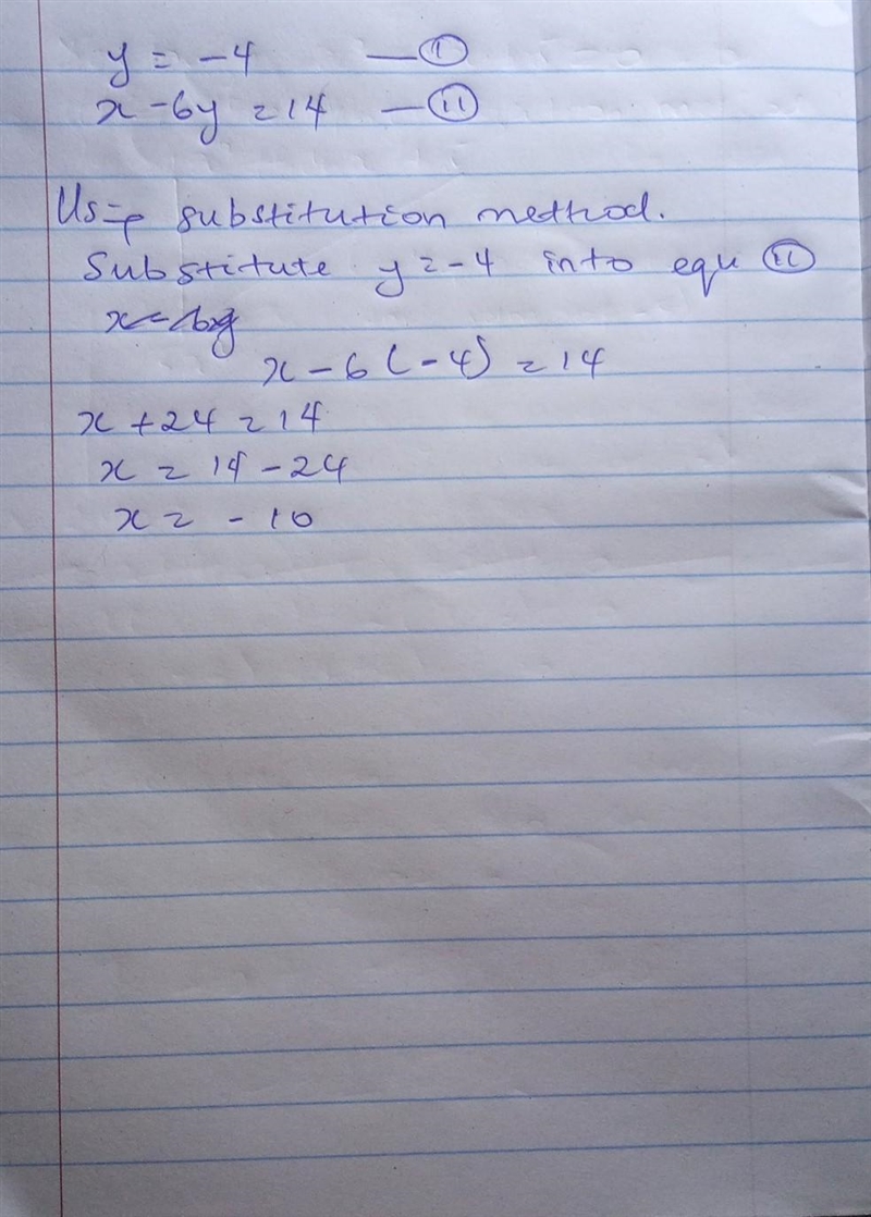 Solve using substitution. y = -4 x - бу = 14-example-1