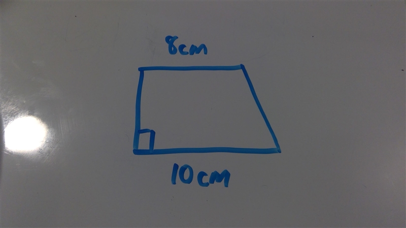 Draw a right trapezoid with bases of 8 and 10 cm-example-1