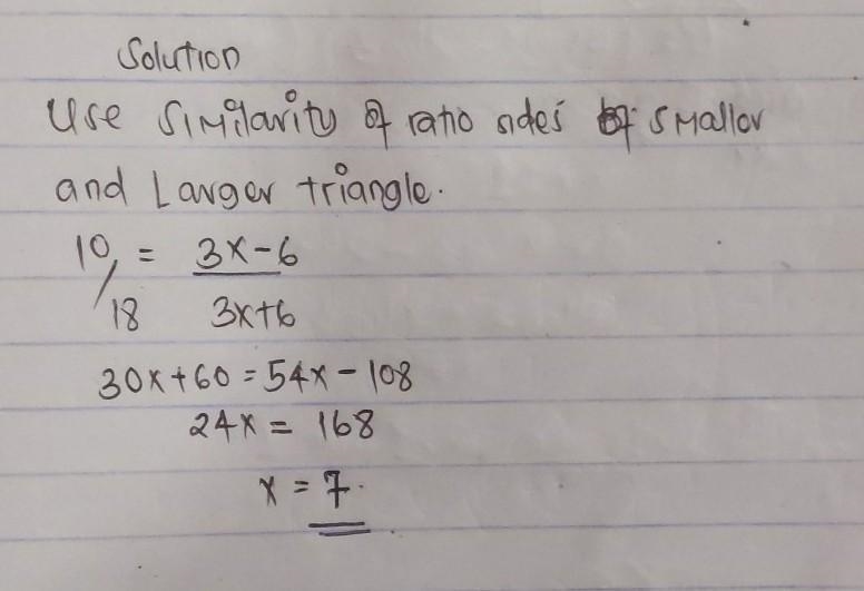 Find the value of x. PLEASE HELP Subject: Proportions in Similar Triangles-example-1