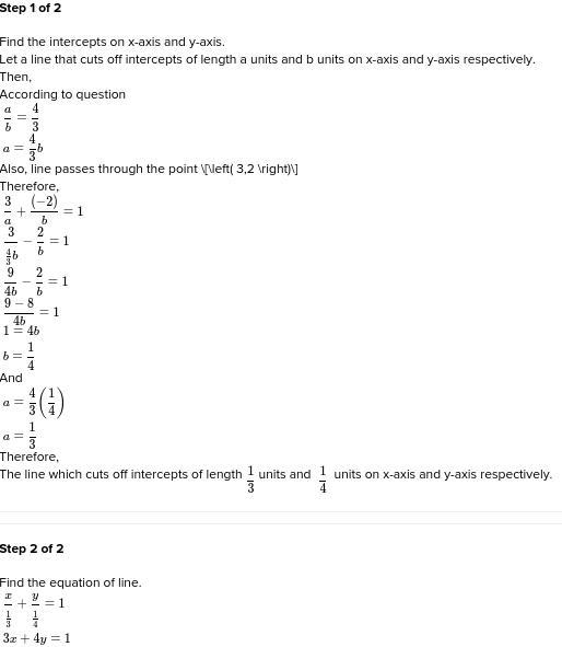 Find the equation of a straight line which passes through the point (3,-2) and cuts-example-1