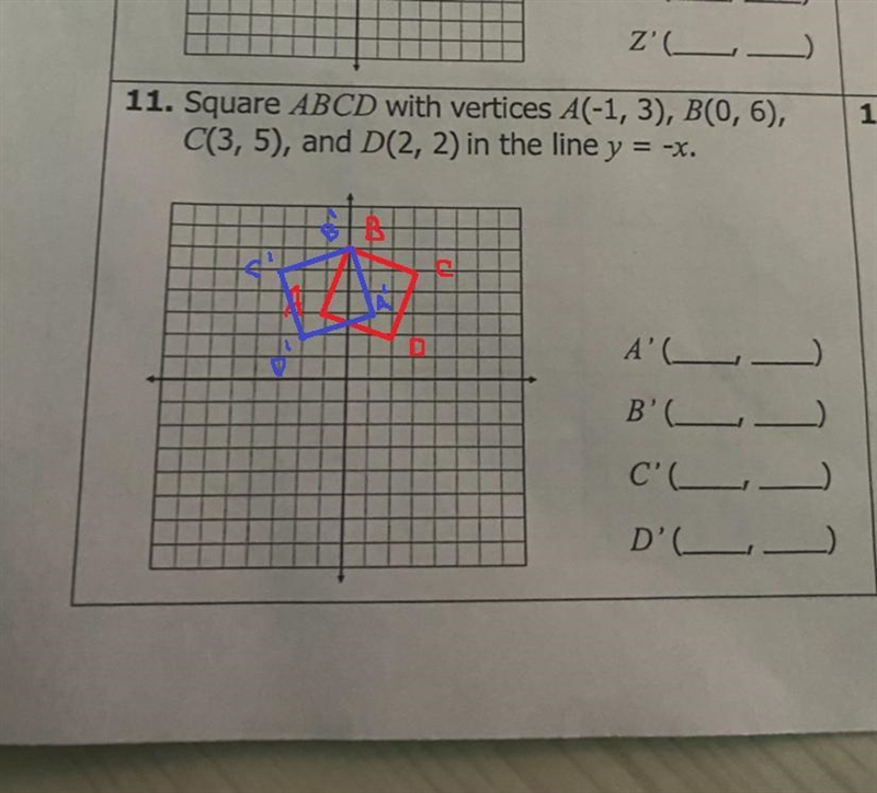 Please find the coordinates and also reflect the points on the axis’s, and please-example-1