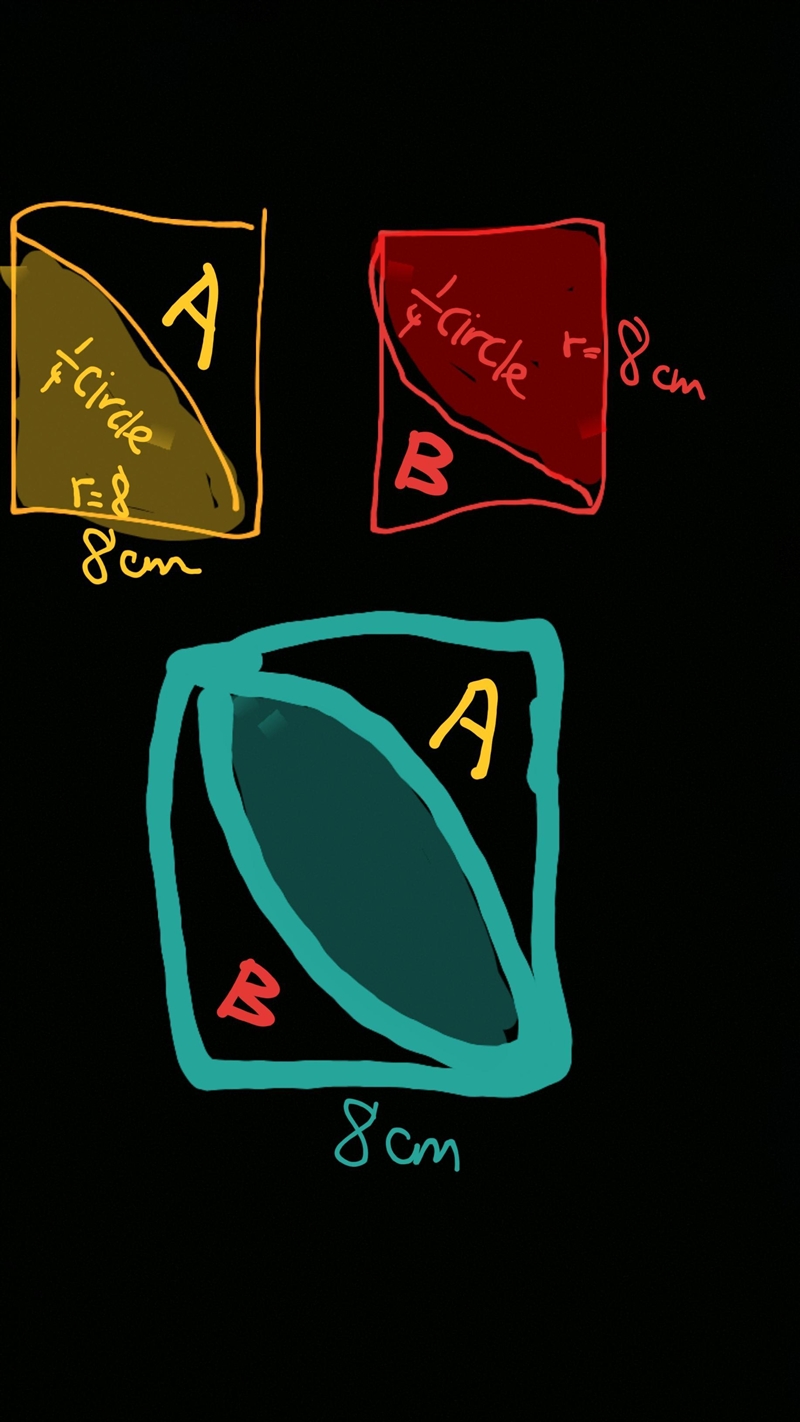 The following three shapes are based only on squares, semicircles, and quarter circles-example-1