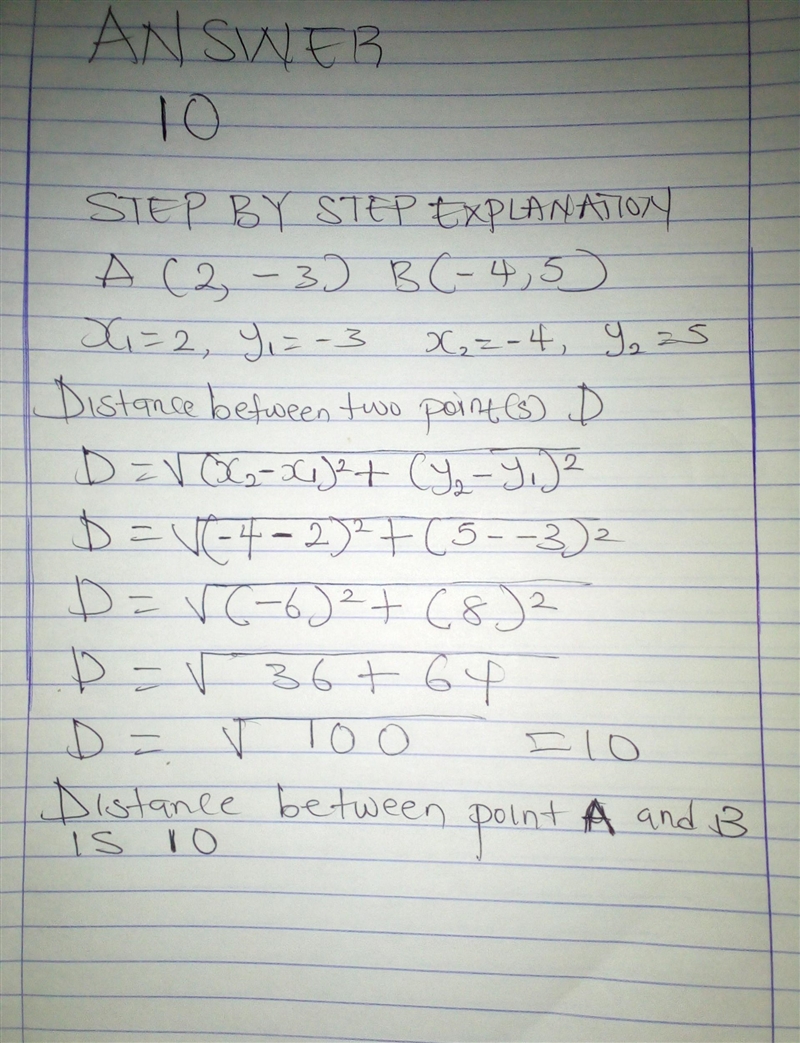 Find the distance between A (2,-3)B(-4,5)-example-1