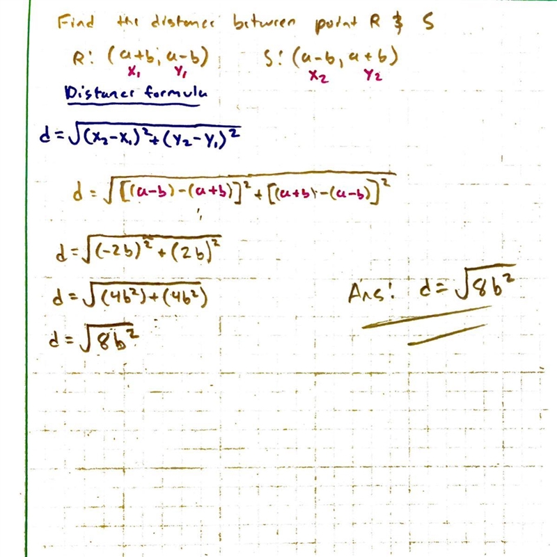 Find the distance between the points R(a+b,a-b) and S(a-b,a+b)-example-1