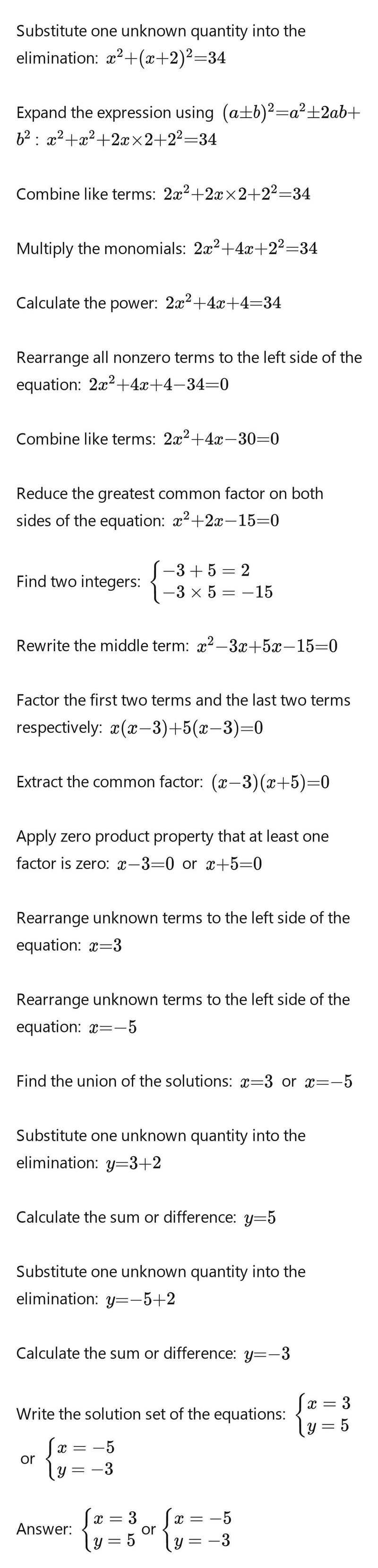 X² + y² = 34 = y = x+2 Show your working.-example-1