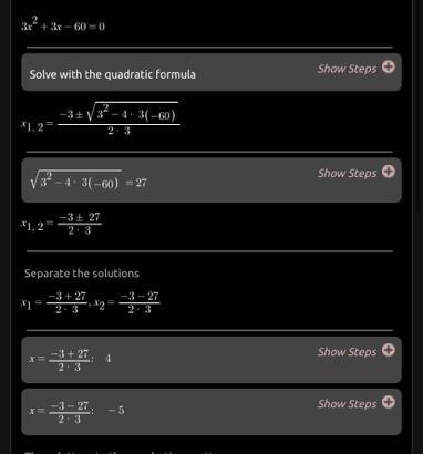 Use the quadratic formula to prove or disprove that the solutions to 3x² + 3x - 60= 0 are-example-1