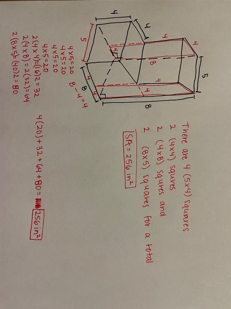 (PLEASE HELP ONLY IF YOU KNOW) What is the area of this design 5in 8in 8in 4in 4in-example-1