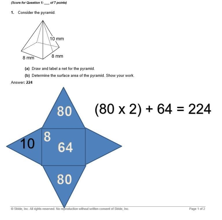 1. Consider the pyramid. (a) Draw and label a net for the pyramid. (b) Determine the-example-1