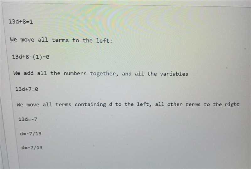 Solve the equation 13d+8=-1-example-1