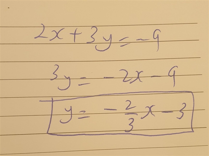 2x+3y= -9 in intercept form-example-1