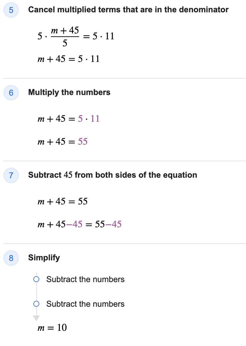 M/5+9=11 What is the value of m?-example-2