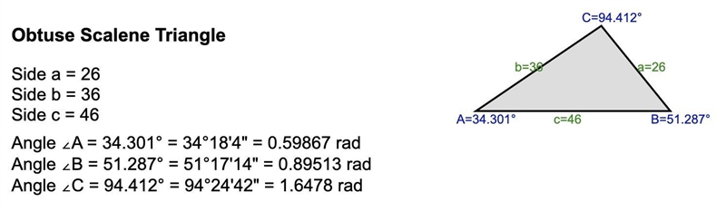 A triangle has sides with lengths of 26 inches, 36 inches, and 46 inches. Is it a-example-1