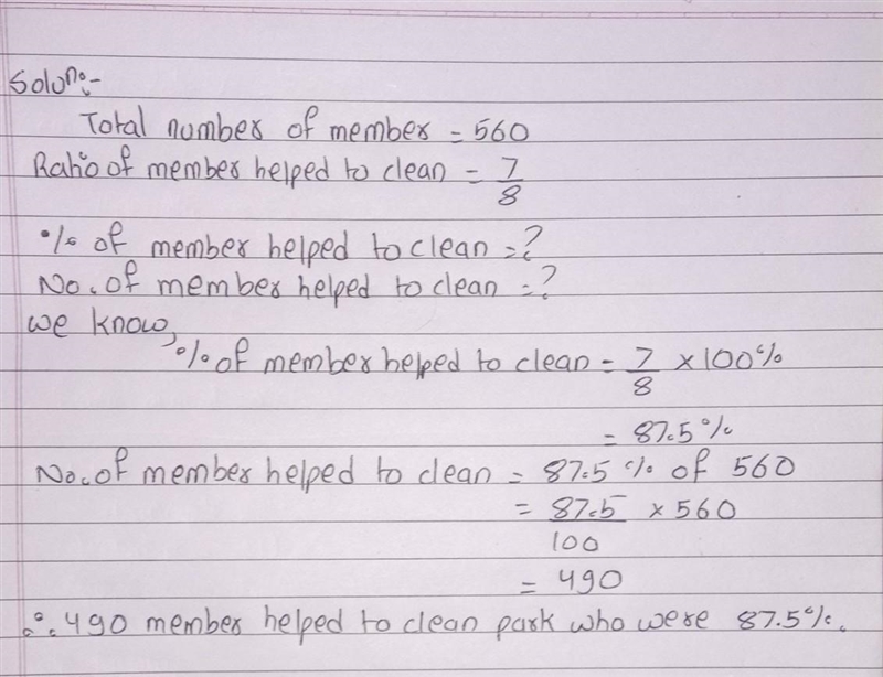 A soccer club has 560 members so far 7/8 of the members have helped clean up their-example-1