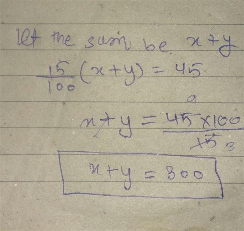 If 15% of sum is Rs 45, find the sum.-example-1