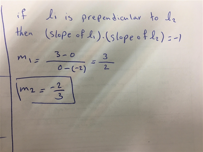 The slope of a line perpendicular to the line containing (0,3)and (-2,0) is: The slope-example-1