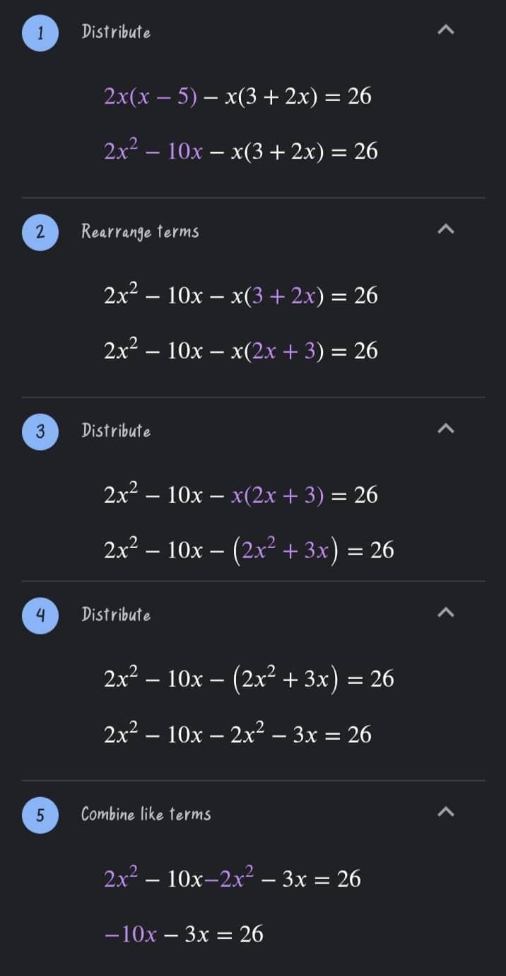 2x(x-5)-x(3+2x)=26 help me pls-example-2