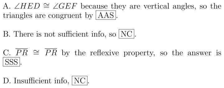 Determine why the triangles are congruent. Choose from SSS, SAS, ASA, AAS, and HL-example-1