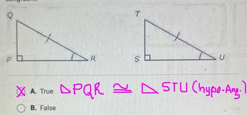 Based on the information marked in the diagram, triangle PQR and triangle STU must-example-1