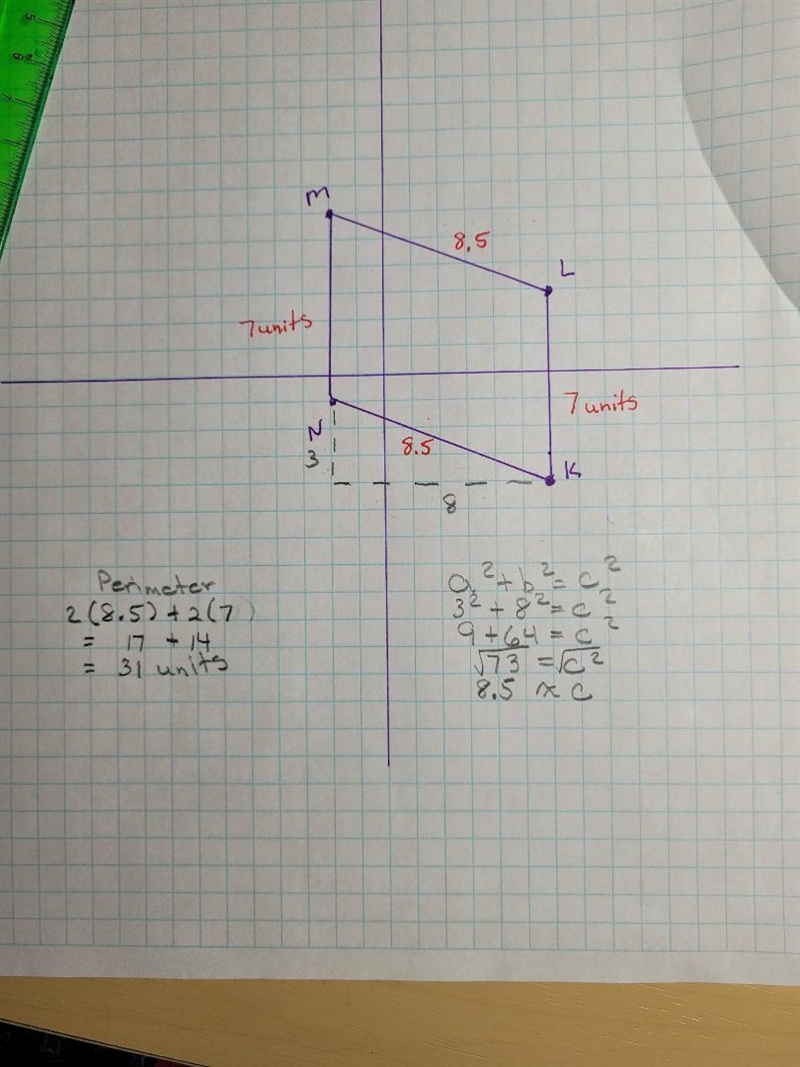 The points K(6,-4) L(6,3), M(-2,6) and N(-2,-1) form parallelogram KLMN. Plot the-example-1