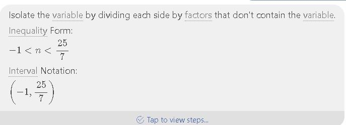 Inequalities: -5 + | 7n - 9 | > 11 Please solve using the and/or method. Otherwise-example-1