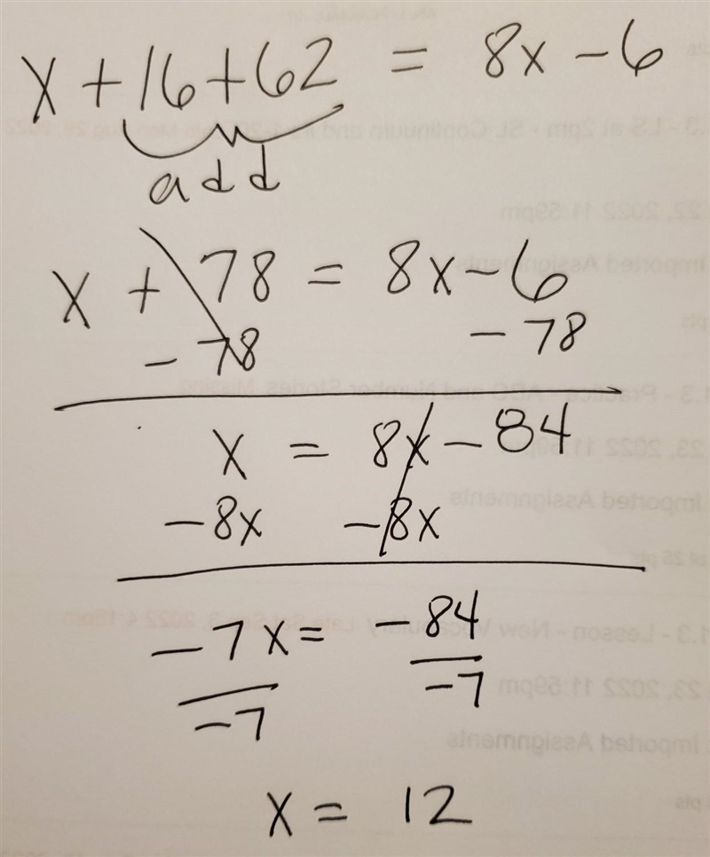 X+16+62=8x-6 Step by step please-example-1