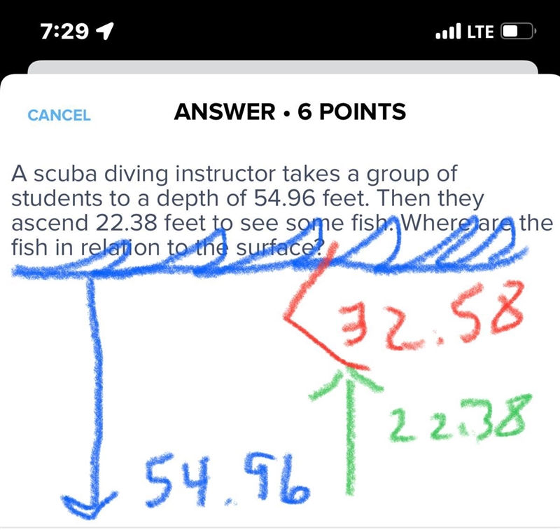 A scuba diving instructor takes a group of students to a depth of 54.96 feet. Then-example-1