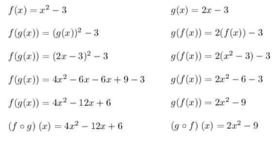 5. Find ​(f◦​g)(x) and ​(g◦​f)(x) and the domain of each. ​f(x)=x2−3​, ​g(x)=2x−-example-1