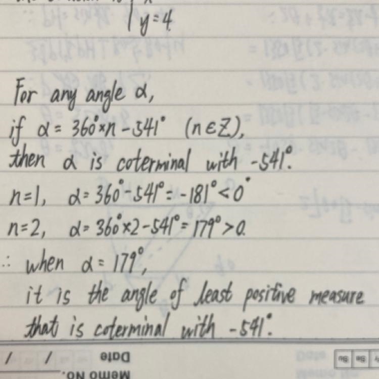 Find the angle of least positive measure that is coterminal with -541°.-example-1