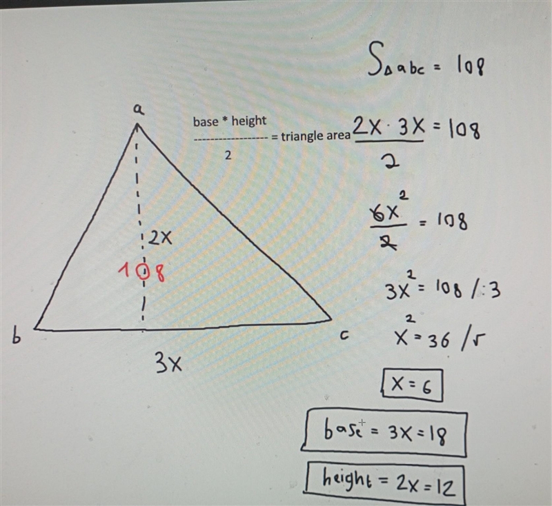 In a triangle, a base and a corresponding height are in the ratio 3:2. The area is-example-1