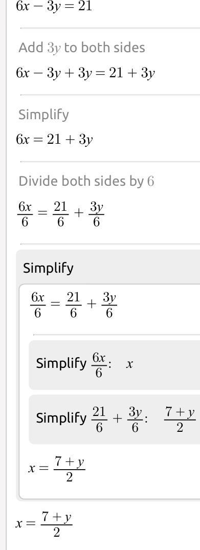 6x-3y=21 what would be the answer and how would i solve this-example-1