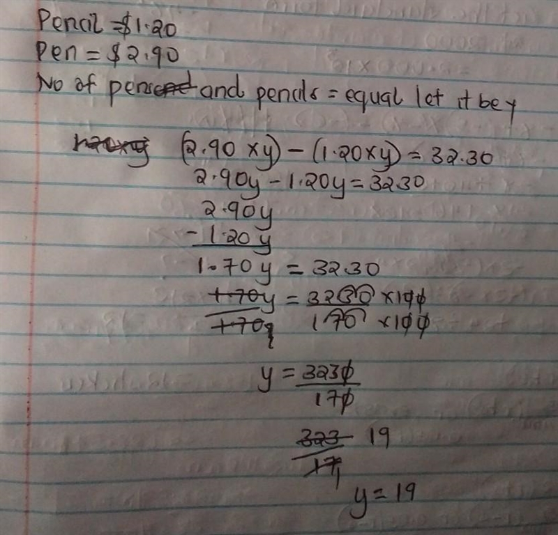 A pencil cost $1.20 and a pen cost $2.90. Jasmiah bought an equal number of such pencils-example-1