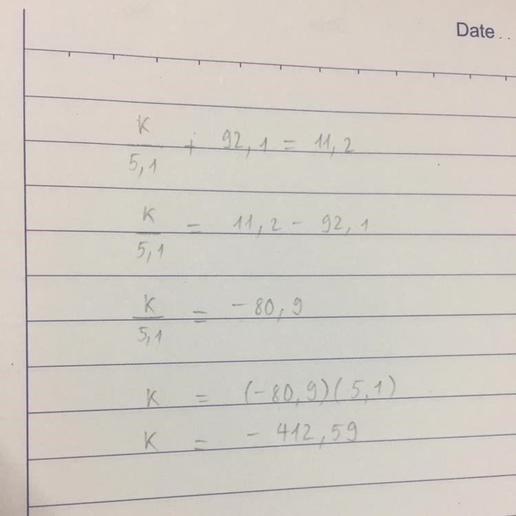 K/5.1 + 92.1 = 11.2 solve please-example-1