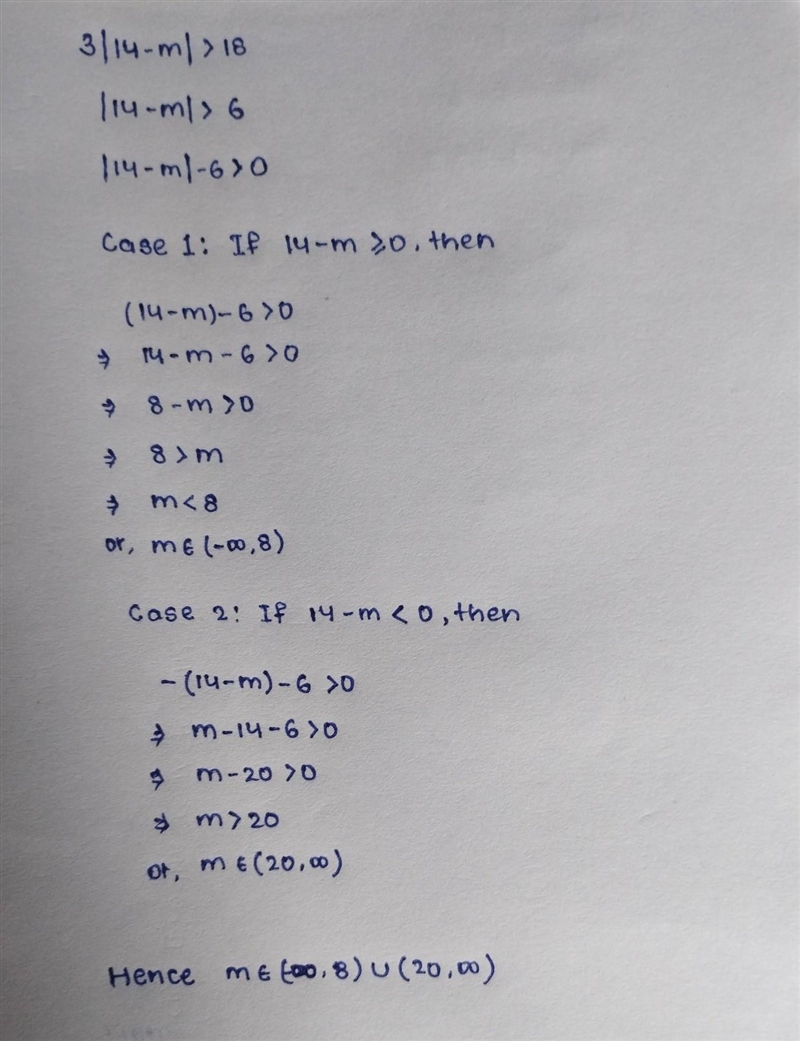 Solve inequality and graph on number line 3|14-m|>18-example-1