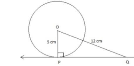 A tangent PQ at a point P of a circle of radius. 5cm meets a line through the centre-example-1