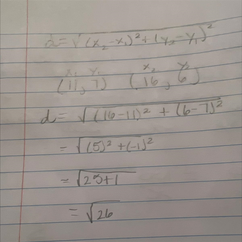 Find the distance between (11, 7), (16, 6)-example-1